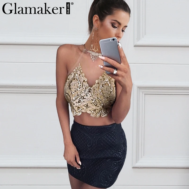Женская Прозрачная майка с вышивкой Glamaker летний сексуальный укороченный топ на