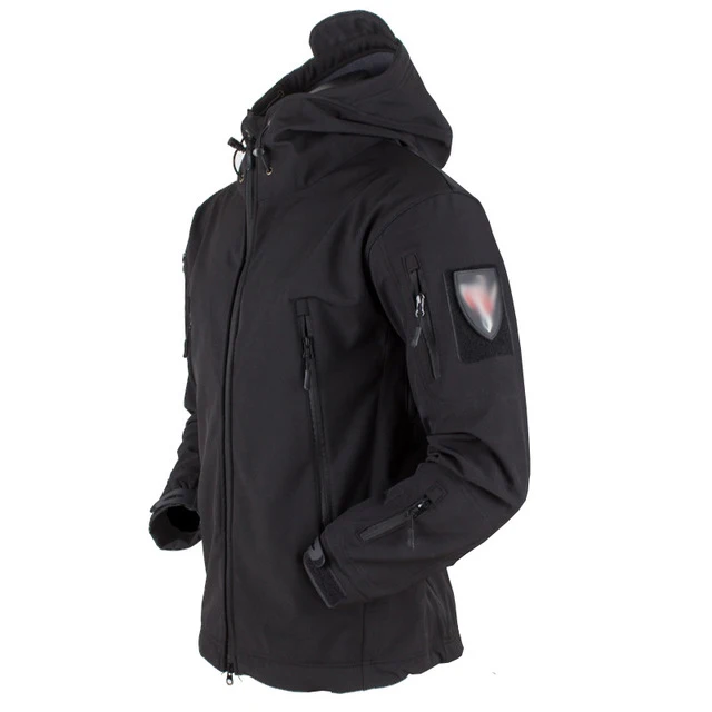 Black Одежда для охоты, для улицы, Акула, кожа Tad V4, тактическая Millitary softshell куртка, костюм для мужчин, водонепроницаемая, боевая, флисовая куртка для мужчин - Цвет: Black