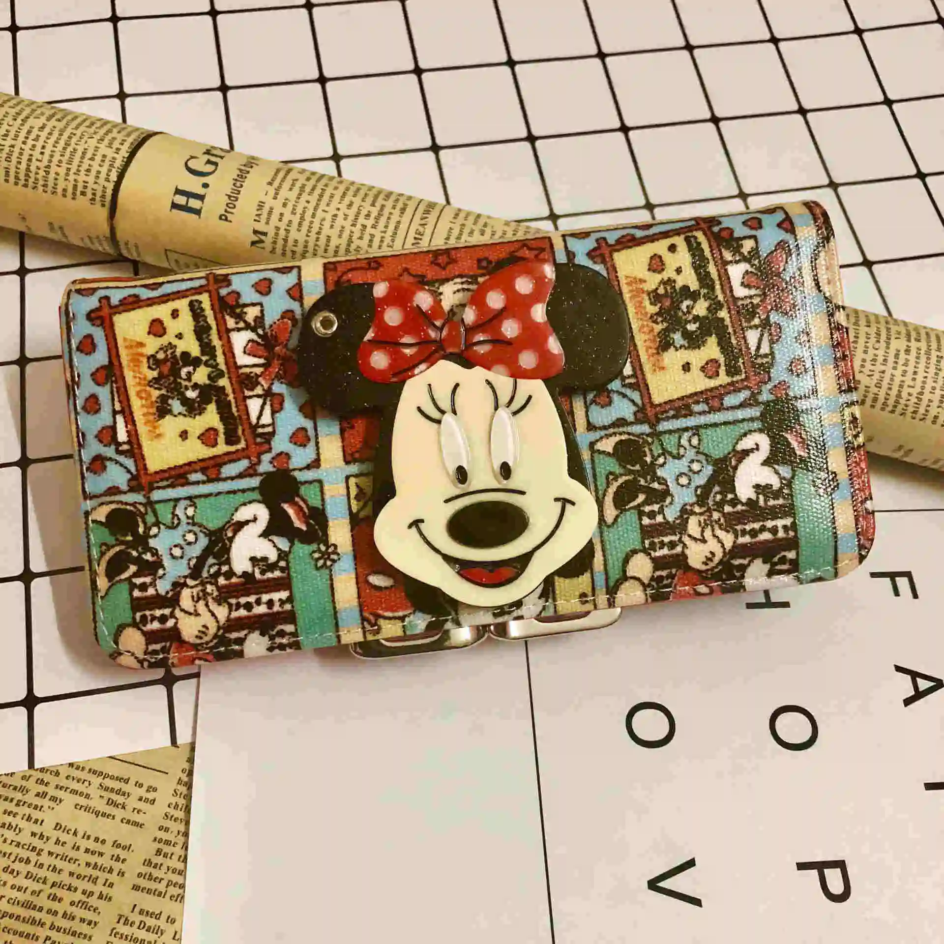 Disney Микки мультфильм женщин ПУ кошелек монета с зеркалом леди сумка плюшевая сумка держатель для хранения клатч карты девушка сумка монета ID кошелек - Цвет: F