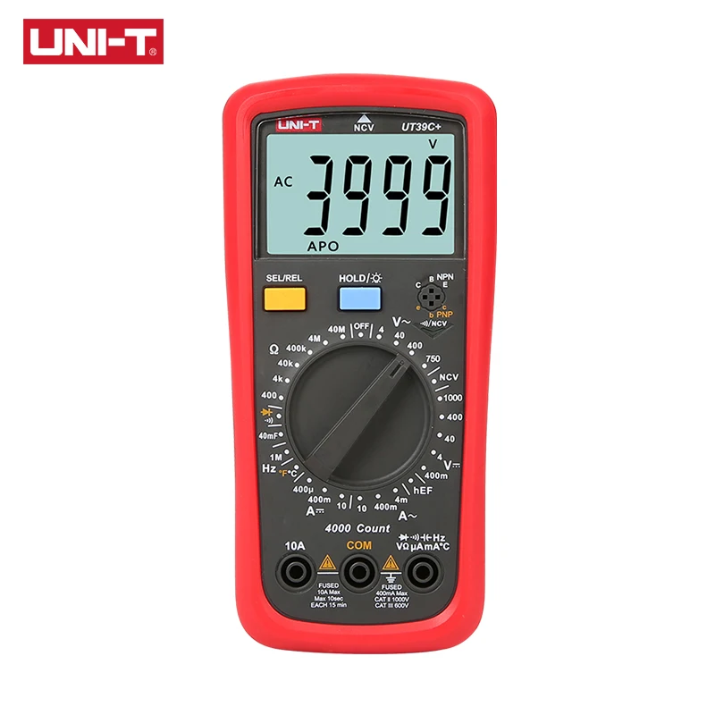 

UNI-T Digital Multimeter UT39A+/UT39C+ Upgraded from UT39A/UT39C AC DC V/A Ohm /Temp /Frequency/HFE/NCV test Auto Range Tester