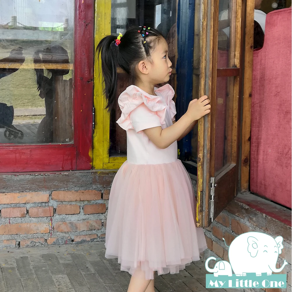 MyLittleOne трикотажное Хлопковое платье с коротким рукавом и дизайном сзади из тюля |