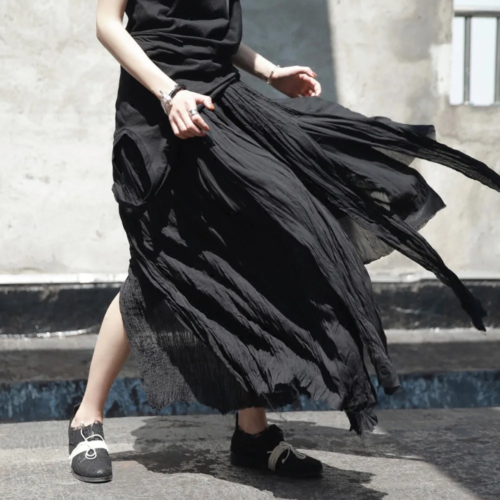 Женская длинная Плиссированная Юбка Cakucool льняная Асимметричная юбка нашивка из