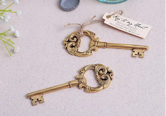 

200pcs Key to My Heart Vintage Key Bottle Opener Gold Wedding Favors and gifts Wedding supplies Party Guests gift box Presents