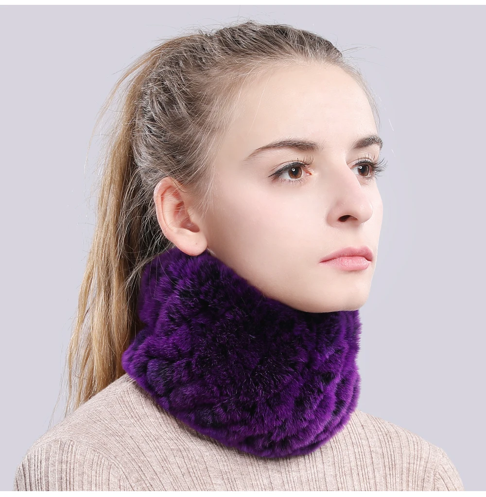 Women Real Fur Handmade Stretch Fur Scarf Knit Genuine Rex Rabbit Fur Headbands Girls Natural Fur Ring Cowl Snood Scarves Winter