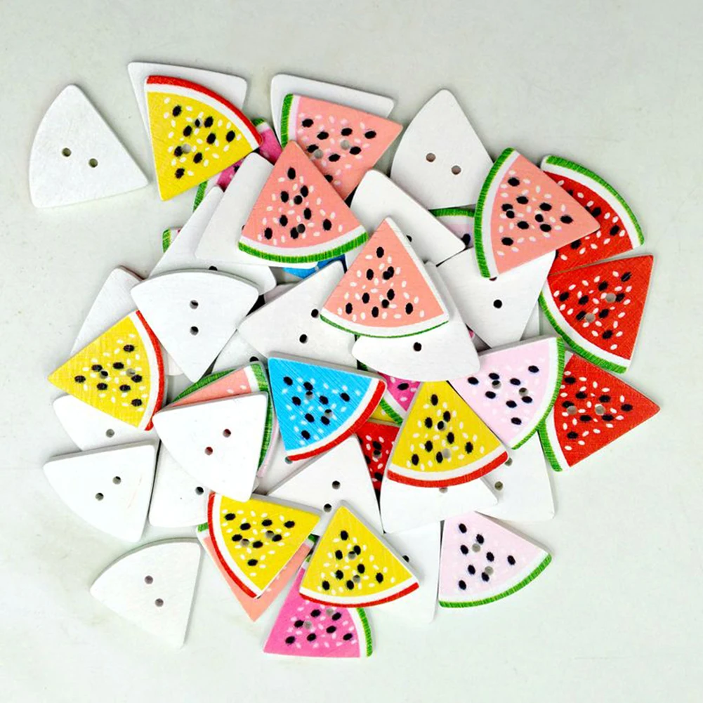 

50Pcs/pack Watermelon Triangle 2 Holes Wooden Buttons DIY Scrapbooking Accessories