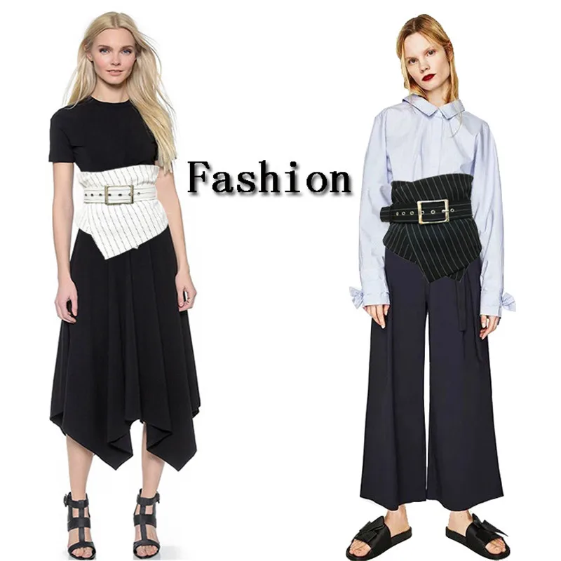 Ультра-широкий женский Асимметричный пояс дамский полосатый ремень с пряжкой