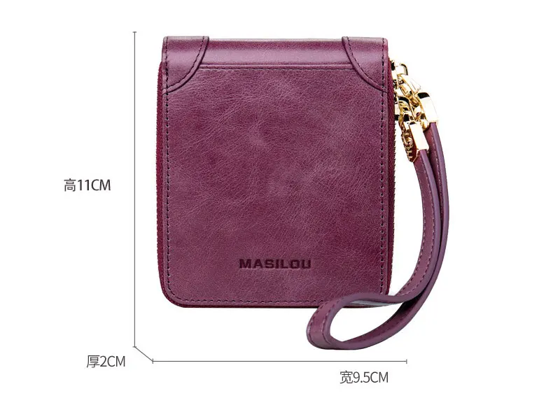 Women's Wallets Vintage Oil Wax Leather Short Wallet Genuine Leather Women Wallet Zipper Small Purse Female Mini Slim Coin Purse