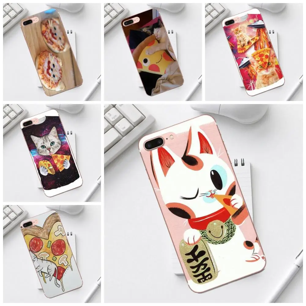 Qdowpz Пицца Кошка котенок хипстер ТПУ чехлы для iPhone 4 4S 5 5C SE 6 6S 7 8 Plus X XS Max XR Galaxy A3 A5 J1 J3