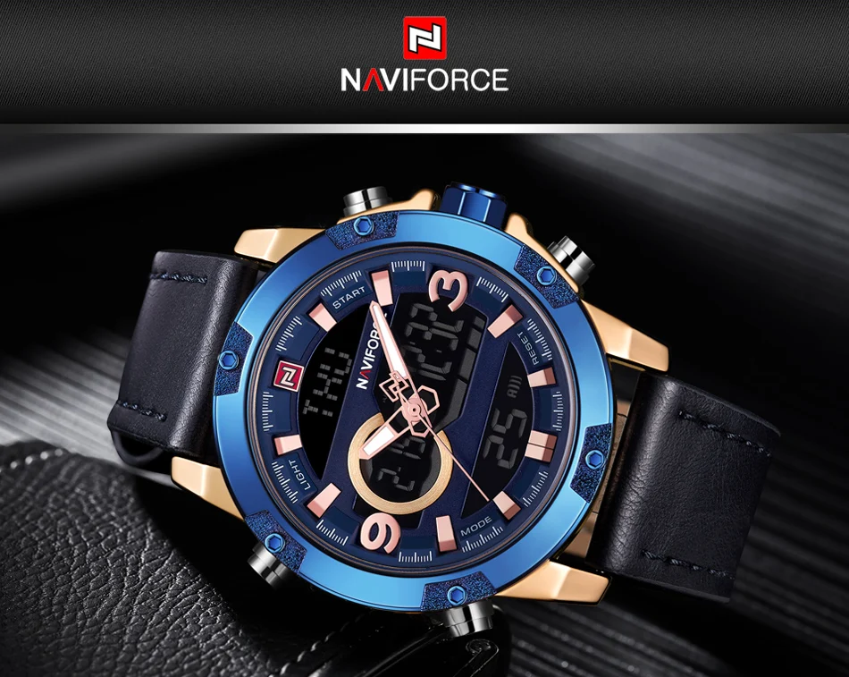 Топ люксовый бренд NAVIFORCE новые мужские кварцевые часы мужские военные кожаные спортивные наручные часы мужские светодиодный цифровые аналоговые часы NF9097