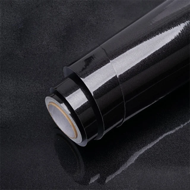 Glossy Black Декоративная пленка самоклеящаяся настенная бумага виниловая контактная бумага для ванной комнаты кухонные шкафы столешницы водонепроницаемые наклейки на стену - Цвет: Glossy Black