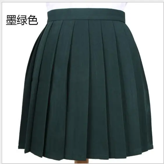 dark green Новинка, Студенческая Красивая Новая модная женская мини-юбка, Женская однотонная/полосатая плиссированная юбка* Новая - Цвет: dark green
