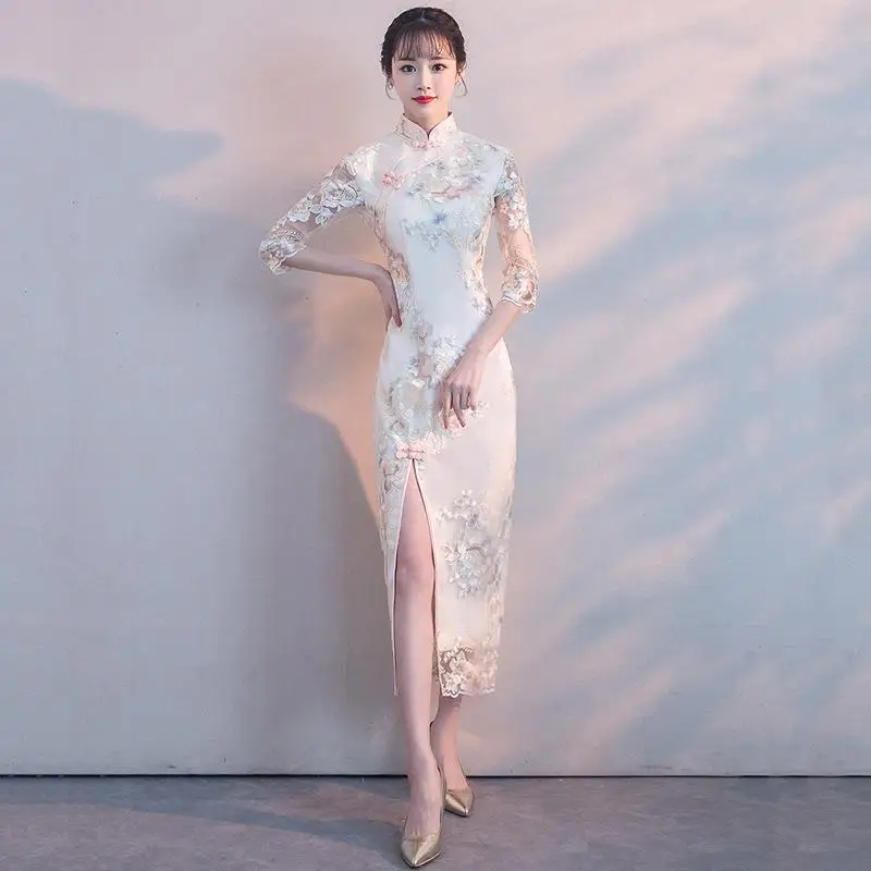 Размер S-XXL свадебное платье Cheongsam красное китайское традиционное женское элегантное вечернее платье Qipao сексуальное кружевное мини-платье ретро Vestido - Цвет: atyle 3