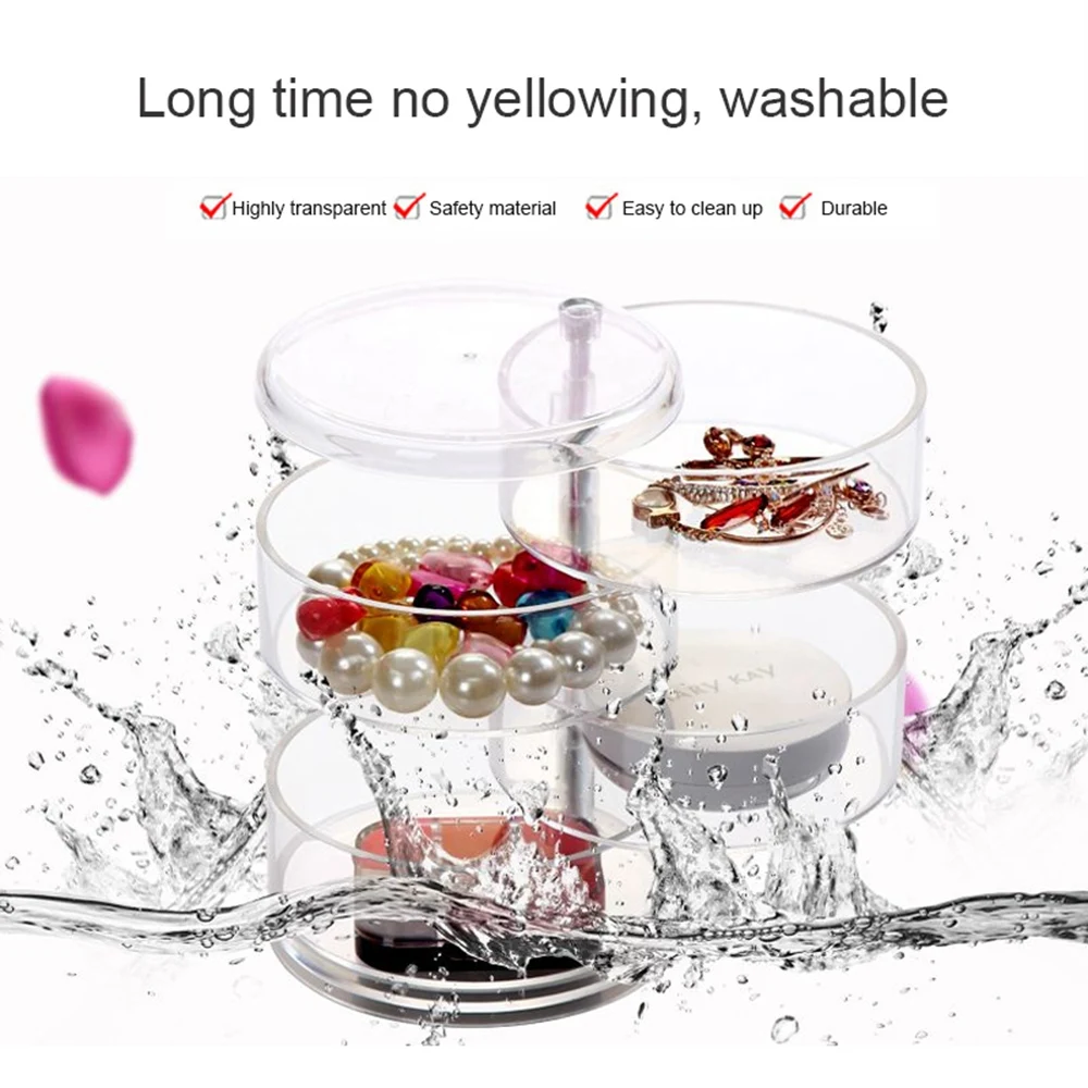 Прозрачный многослойный бокс для хранения ювелирных изделий с поворотом на 360