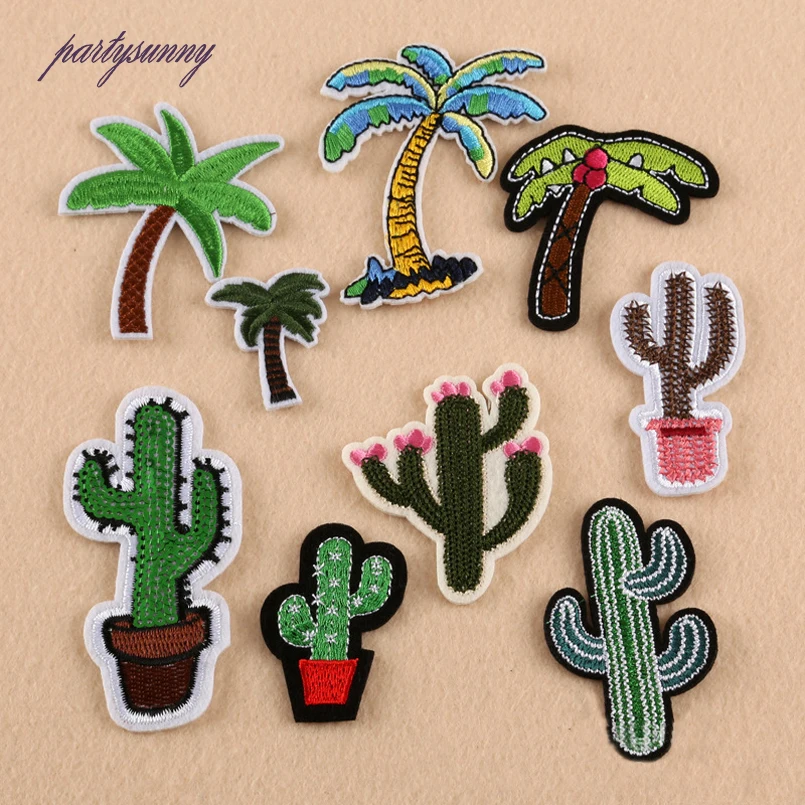 PF 9pcs/lot Cactus Coconut Trees Patches Sewing Embroidered Patch Stripes for Clothes Iron on Badges Costume Decorations TB078 | Дом и сад