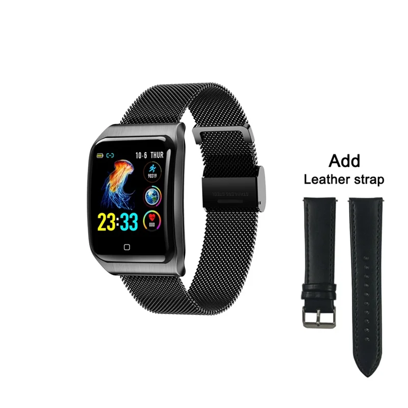 Add Leather strap Умный браслет с цветным экраном, 1,3 металлический ремень, измеритель пульса, кровяного давления, водонепроницаемый, IP68, шаговый браслет, Смарт-часы, ремешок - Цвет: Add Leather strap