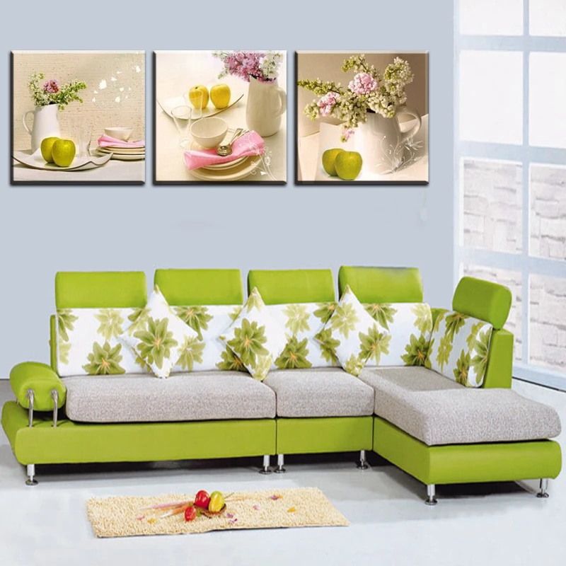 

2019 Beautiful 3 Panels Canvas Abstract Painting Wall Hanging Combinative Kitchen Fruit Decoration Flowers