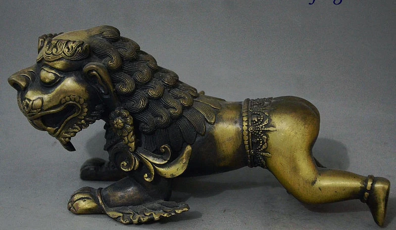 9 &quotФэншуй Китайский Бронзовый Сбор Зло Гвардии Зверь Голова Льва Тела Статуя |