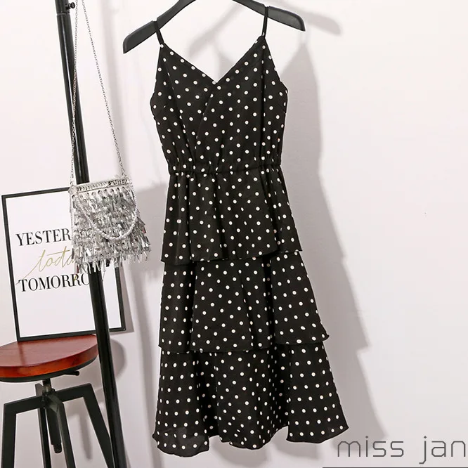 Женское платье с треугольным вырезом летнее многослойное высокой талией 2019 |