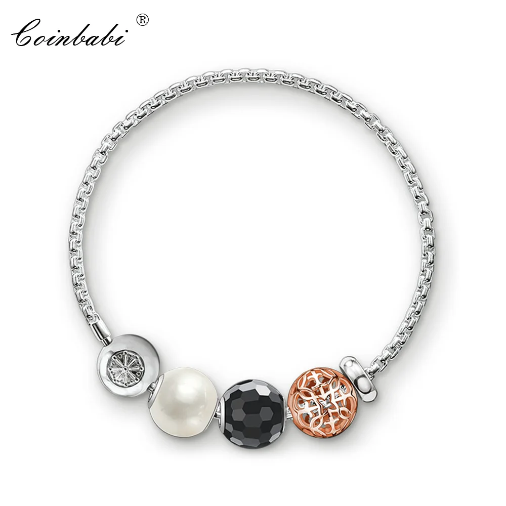 

Браслеты звено цепи Жемчуг Arabesque 925 стерлингового серебра ювелирные изделия для женщин и мужчин, модная Свадебная подарочная Европы Карма б...