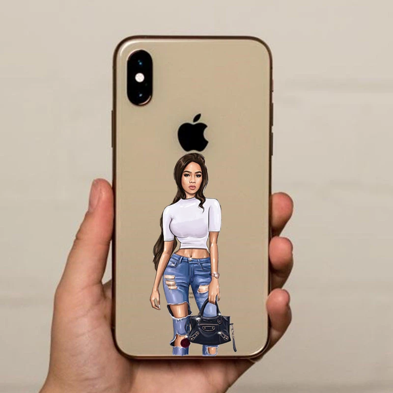 Vogue принцесса девушка мама босс чехол для телефона чехол для apple iPhone 10 X XS MAX XR 5 5S SE 6 6S 7 8 Plus коричневый черный чехол для волос - Цвет: TPU transparent