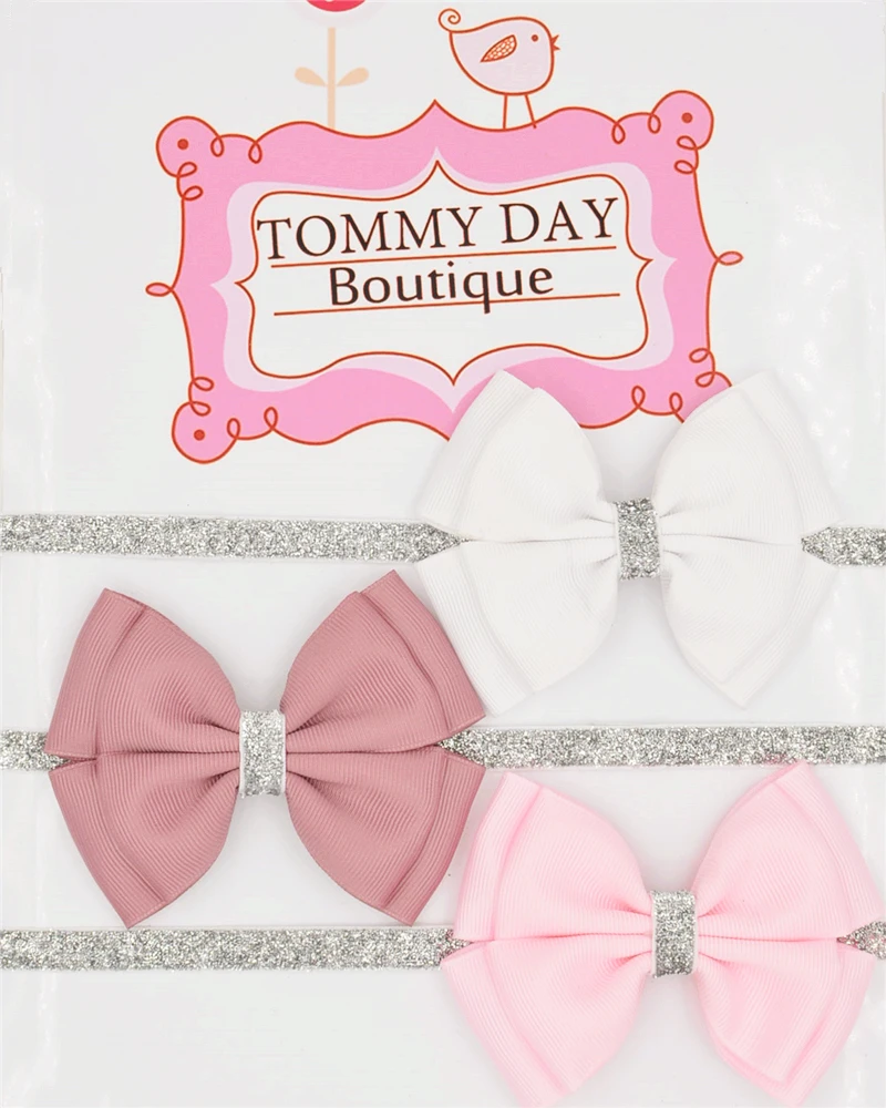 22 цвета новинка Детская повязка на голову с бантом и цветком Серебряная лента для