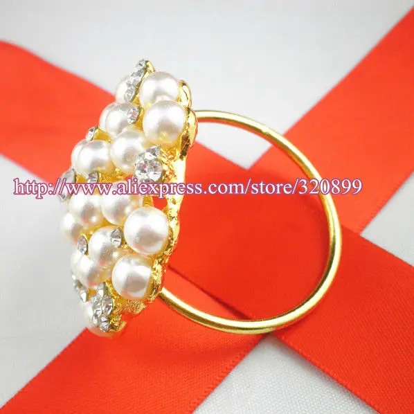 (250 шт./лот) позолота жемчуг и горный хрусталь держатели для салфеток Украшение