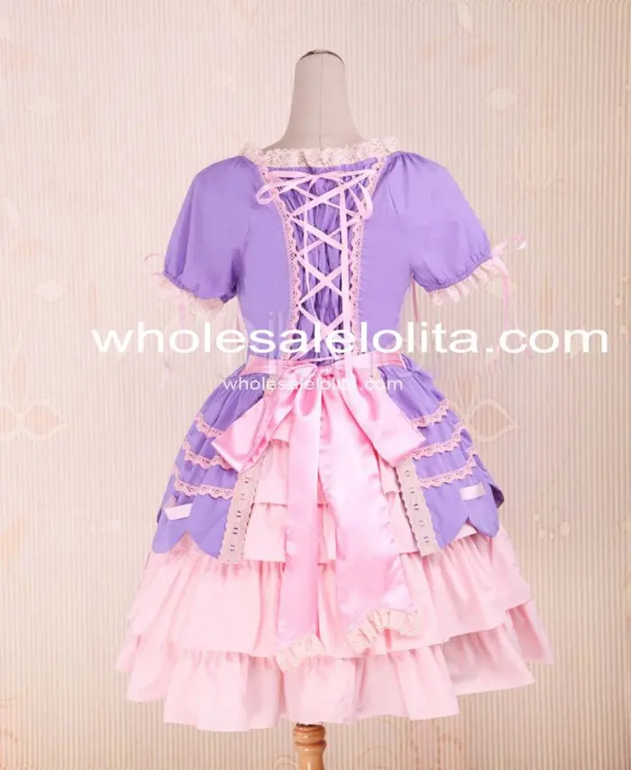 

New Light Purple And Pink Cotton Bandage Ruffle Bow Sweet Lolita Dress