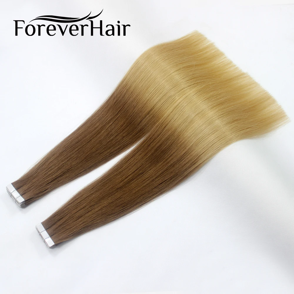 FOREVER HAIR Tape In 100% Real Remy Skin Weft Straight Hair 20pcs Hair Extensions 40g Ombre Color T6/16 Tape Hair 16
