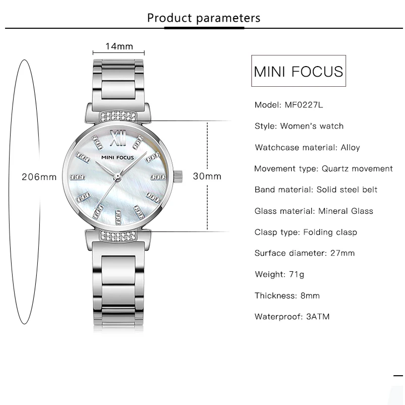 Женские кварцевые наручные часы MINIFOCUS цвета розового золота синего