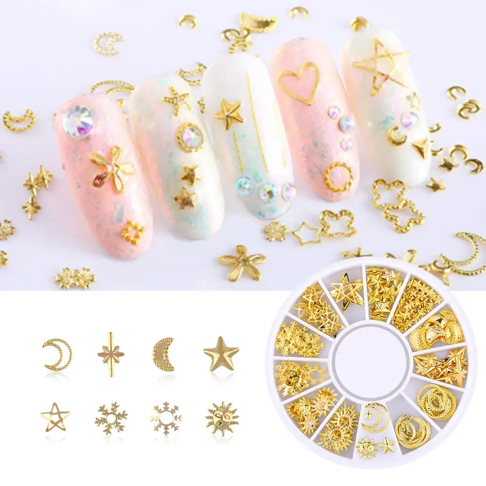 1 лист Nail Art Rhinestone украшения DIY 3D ногтей аксессуары Звезда Луна ажурные ногтей Декоративная заклепка ювелирные изделия
