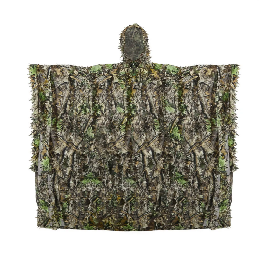 Outdoor 3D Leaves Camouflage Ghillie Poncho Camo Cape Cloak Stealth Suit Military CS Woodland Hunting Clothing Free Size | Спорт и