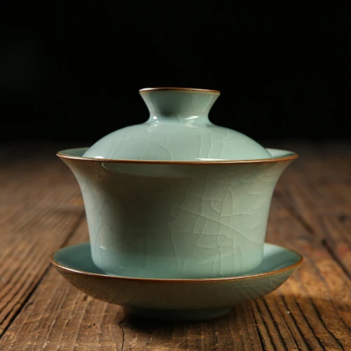 Креативный ледяной трещины текстура керамический Celadon Gaiwan с крышкой блюдце комплект китайский чайный набор кунг-фу пуэр чайник отправлен друг чайник - Цвет: 003