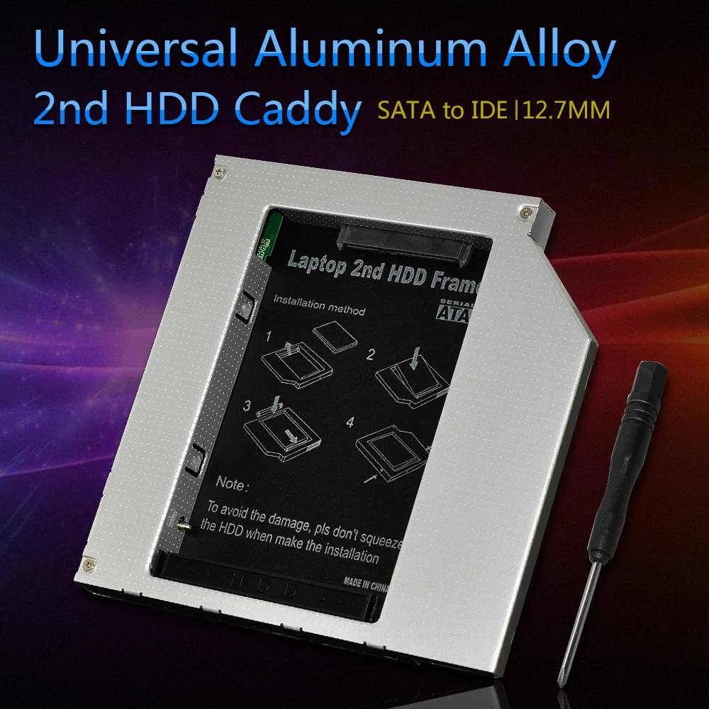 Sunvalley 12,7 мм Универсальный алюминиевый сплав 2nd HDD Caddy IDE to SATA 2," HDD SSD чехол DVD/CD-ROM Оптический отсек для ноутбука