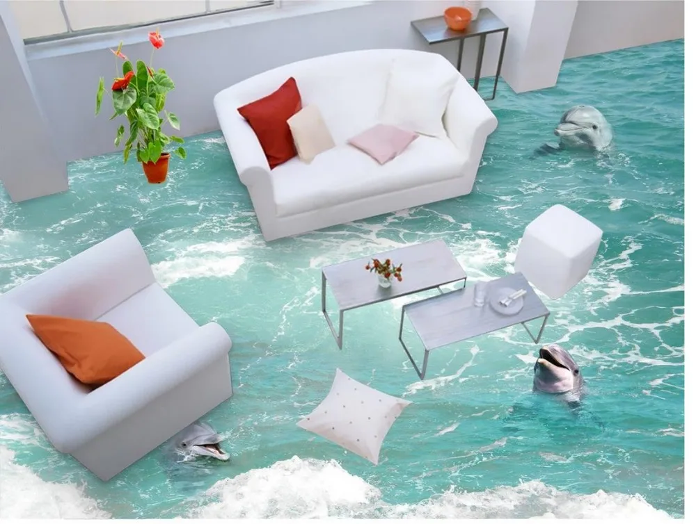 Настенная Наклейка с изображением пляжного пола Дельфина ПВХ самоклеящаяся