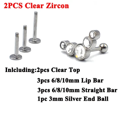 2pcs Clear Zircon 2 шт трио огненный Снежный опал прозрачный Циркон Лабрет шпилька кольцо ушной хрящ спираль серьги Ювелирная губная серьга губы кольцо Пирсинг 16 г - Окраска металла: 2pcs Clear Zircon