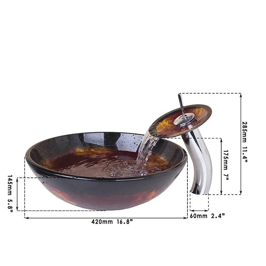 Раковина из закаленного стекла Torayvino US круглая с водопадом|bowl basin|glass sinkbasin sink |