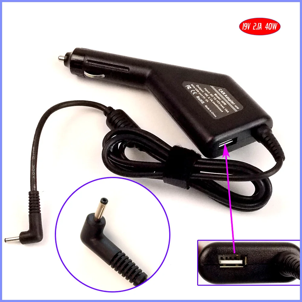 19V 2.1A ноутбук автомобильный DC адаптер питания зарядное устройство + USB для Samsung