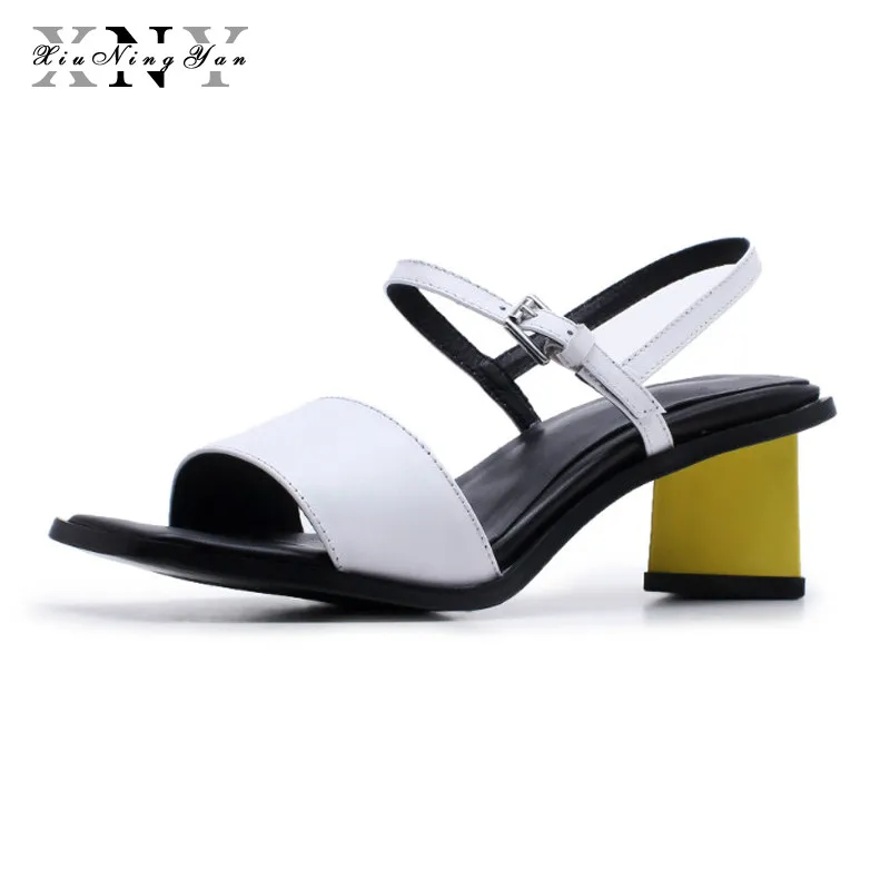 

2019 Shoes Woman Sandals Fashion High Heel Genuine Leather Lady Sandals Shoes Women Office Shoes Elegant Summer Sandalias