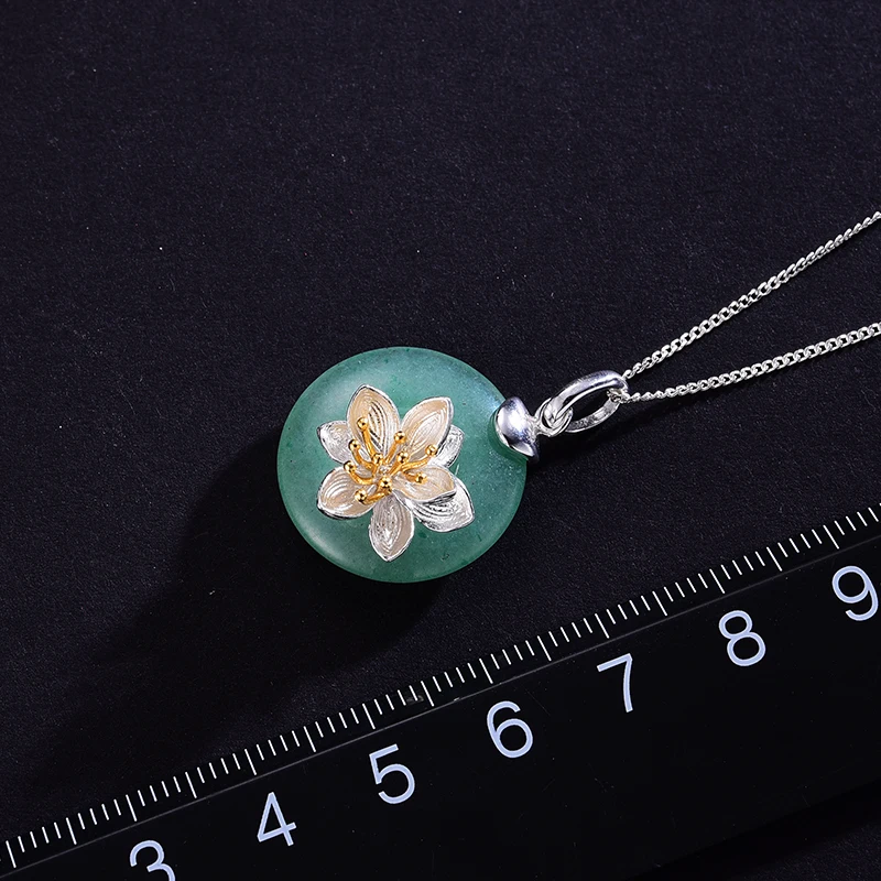 Lotus весело натуральная 925 пробы серебряные подвески для Для женщин круглый зеленый авантюрин серебряный брелок с цветами без Цепочки и ожерелья для девочек Gits