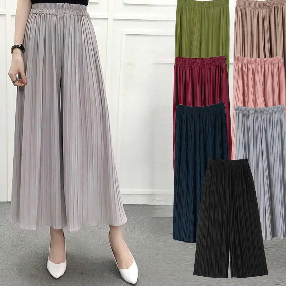 Женские шифоновые широкие брюки с высокой талией Плиссированные Свободные