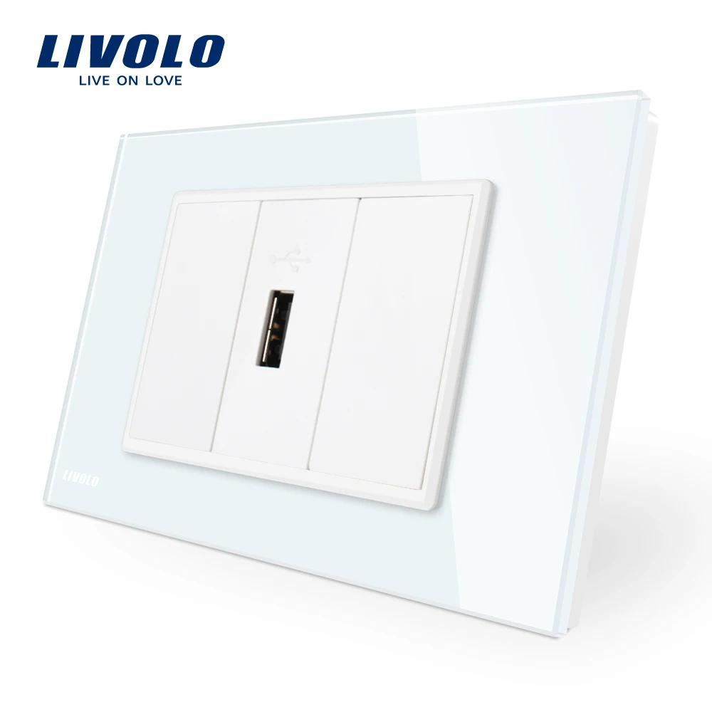 Livolo 1 банда USB зарядное устройство(5 В 2.1A), белая стеклянная панель 1 порт USB, настенный USB разъем питания, VL-C91USB-11