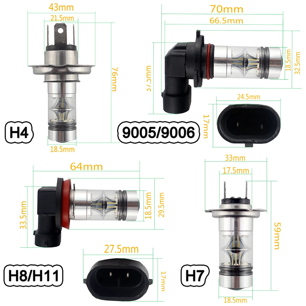 2шт 12V головной светильник 20 SMD 9005 9006 H4 H7 H8 H11 8000K 10000K 1600 люмен светодиодные лампы для