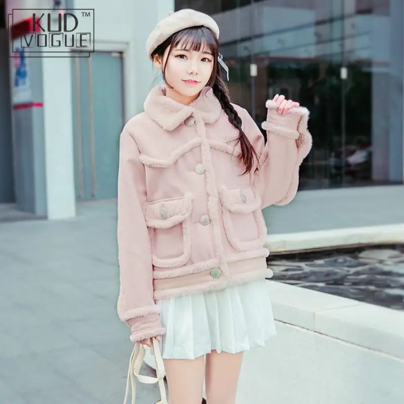 Зимнее замшевое меховое женское короткое пальто 2018 розовая модная куртка для