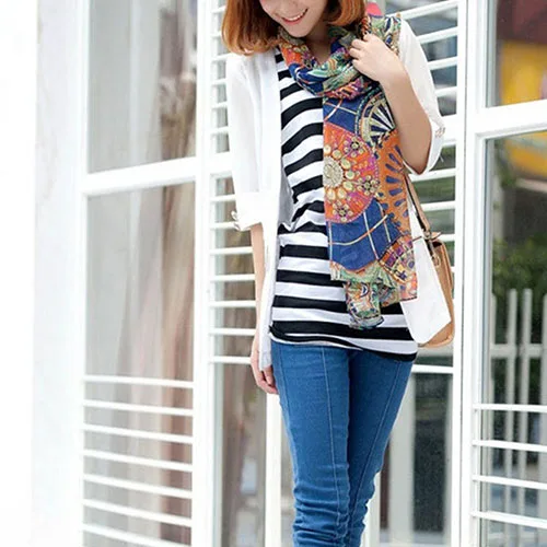 Женская Boho Винтаж Колесо обозрения Печати Шифон Длинный Шарф Шаль Wrap Украл |