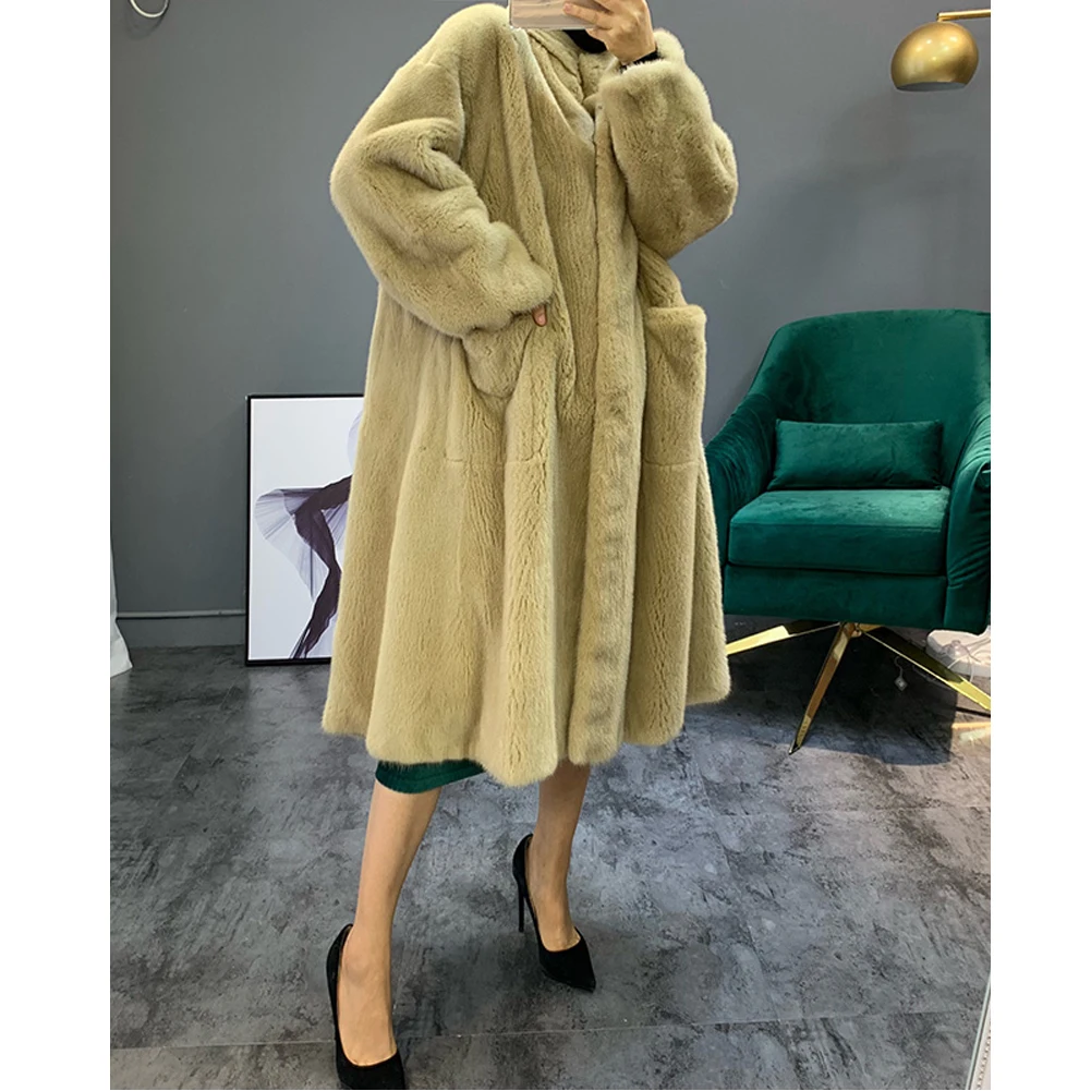 Women's Mink Fur Coat Long With Stand Collar Thick Warm Jacket White Plus Size Outwear | Женская одежда