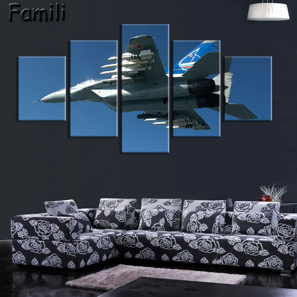 5 картин современный Печатный самолет истребитель Картина на холсте Боевая