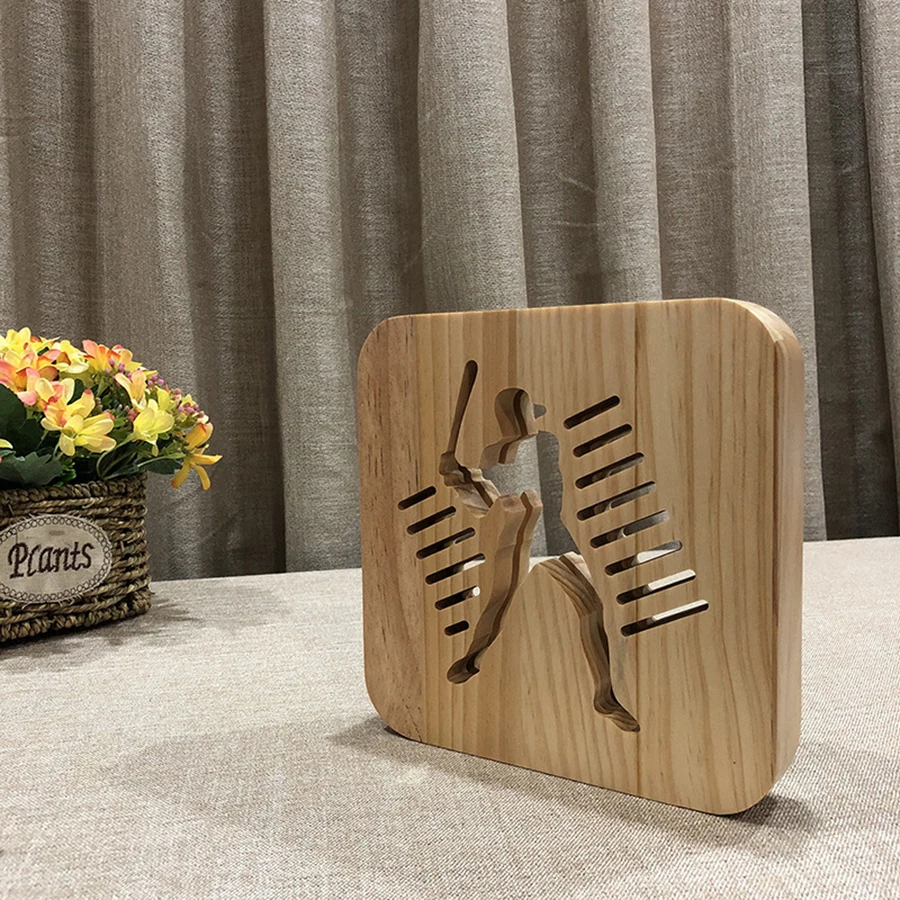 3d ночник с деревянной резьбой для бейсбола светодиодный светильник игры лампа