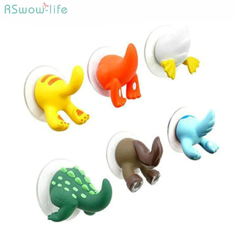 

5PCS Cartoon Cute Animal Tail 1-Hook Sucker Hook Creative Traceless Clothes Hook Plastic Cement Wall Hook Decorative Key Hanger