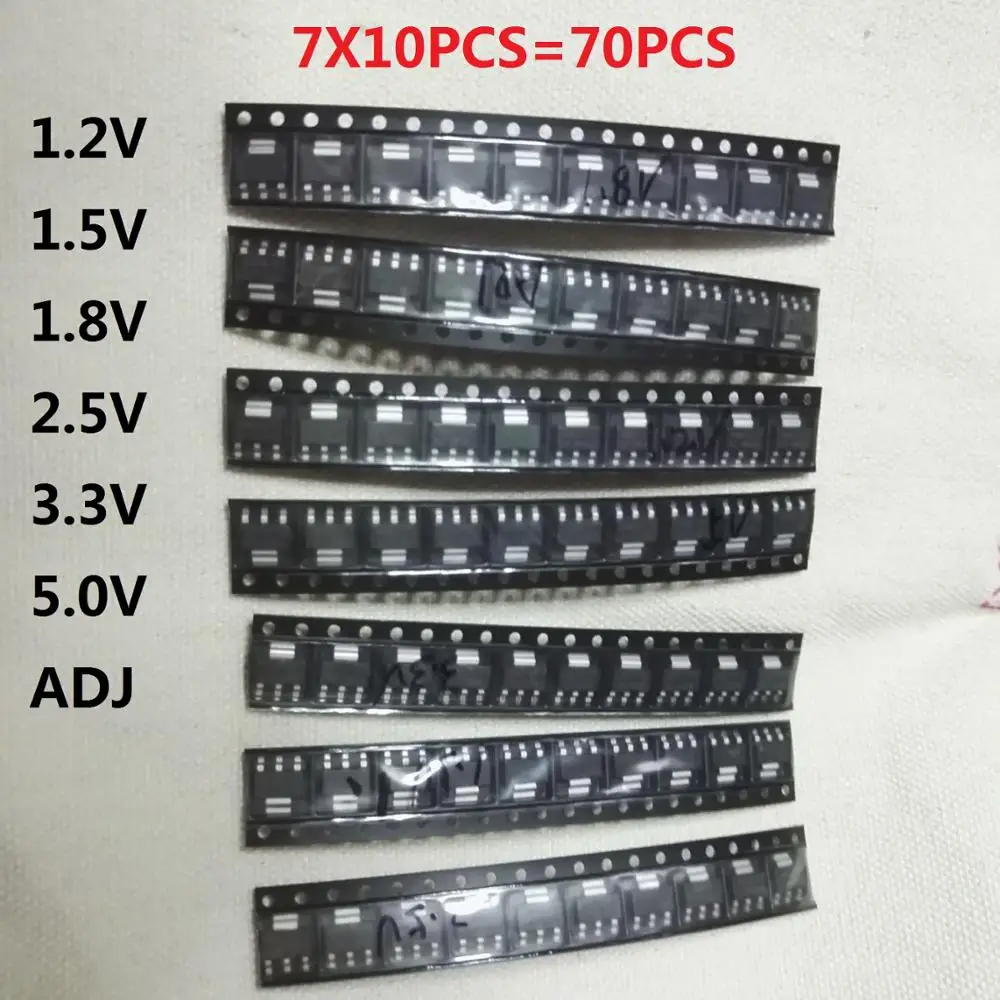 7*10 шт. = 70 шт. AMS1117-1.2V AMS1117-1.5V AMS1117-1.8V AMS1117-2.5V AMS1117-3.3V AMS1117-5V AMS1117-ADJ
