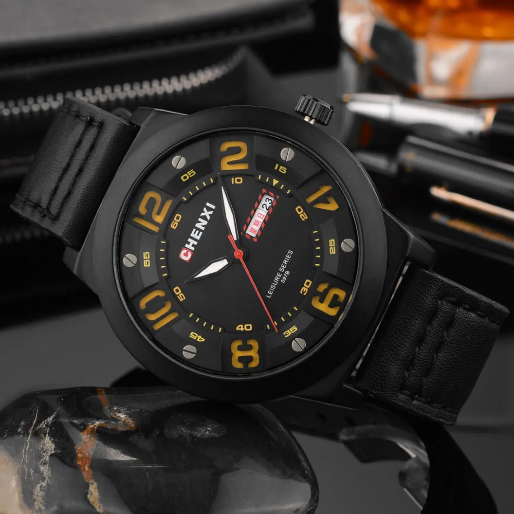 Мужские наручные часы CHENXI роскошные кожаные Наручные с календарем спортивные